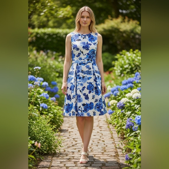 Lbisse Blue And White A Line Dress Size XL NWT - Picture 2 of 5